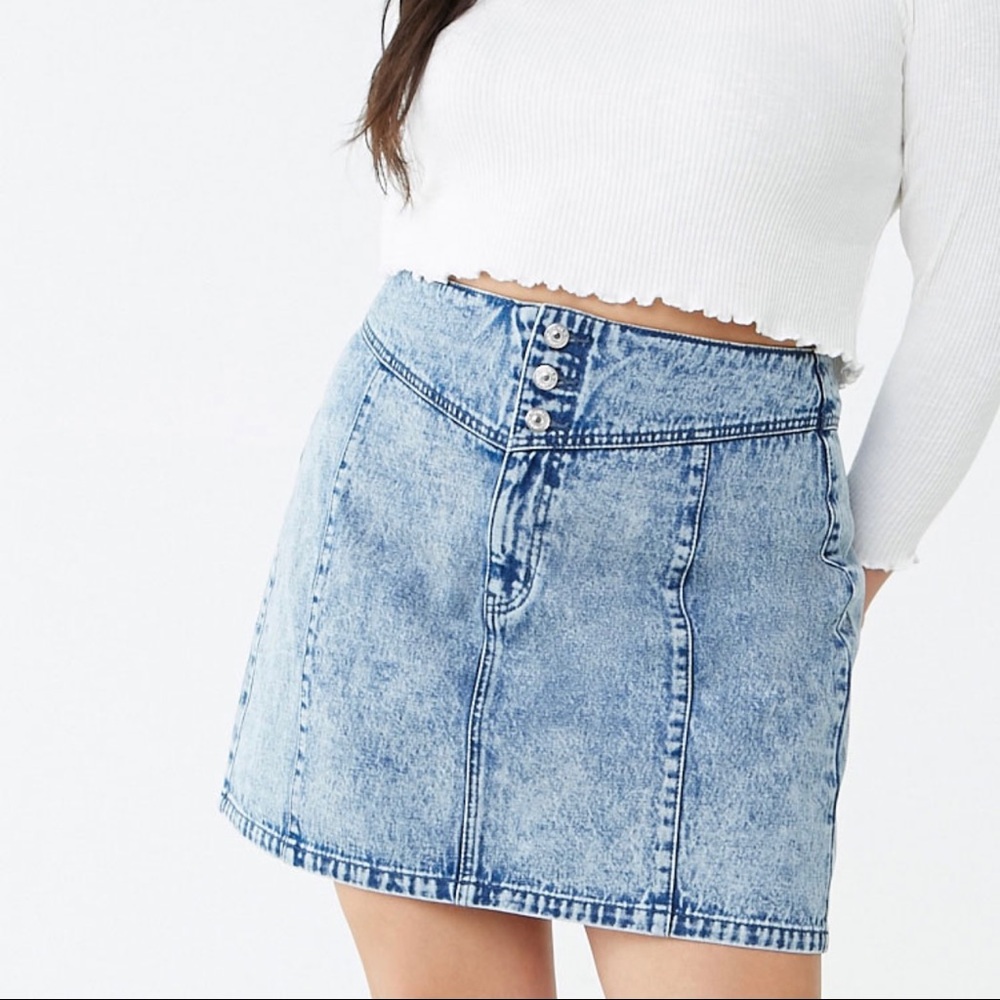 Plus Size Acid Wash Denim Skirt